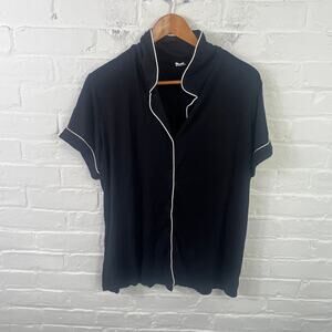 Nordstrom Women's Front Button Pajama Shirt Short Sleeve Black Size Large